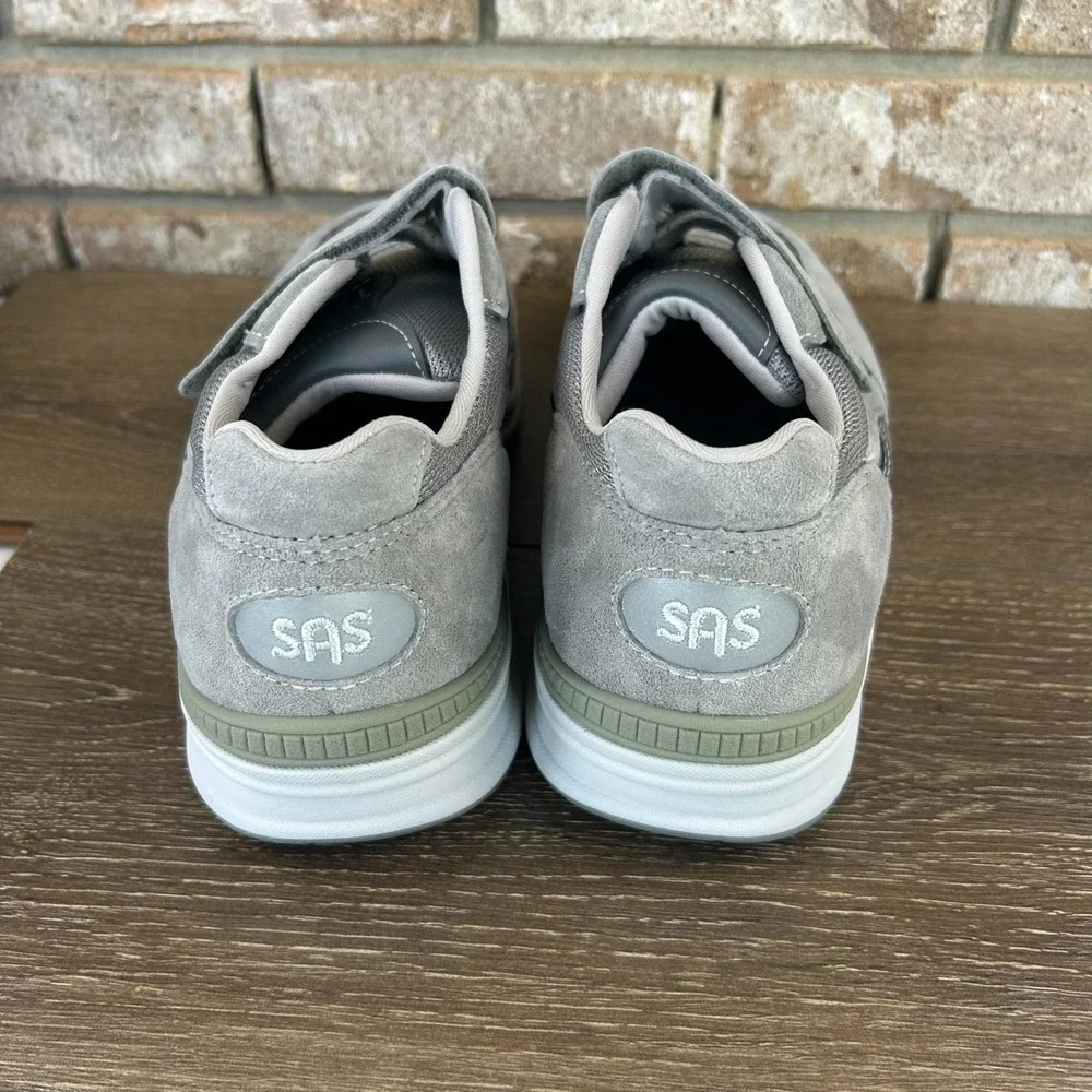 SAS JV Mesh Sneaker Shoes Mens 10.5M Gray Comfort Walking Hook and Loop NEW